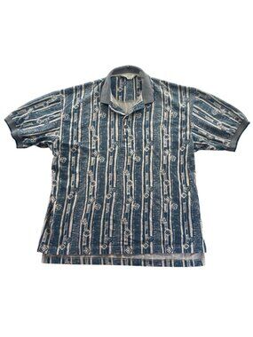 Reebok Golf Mens Polo Shirt Large Blue Geometric All-Over Print Performance Top